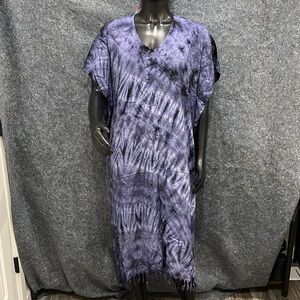 NEW BeautyBatik WOMENS L-XXL Dark Blue Tie-Dye Cute Long Maxi Dress Loungewear